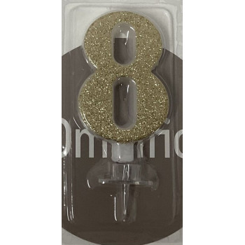 Vela 7 cm dourada com brilhantes nº 8