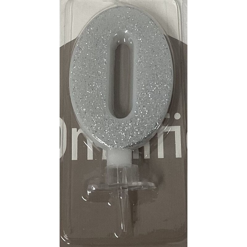 Vela 7 cm prata com brilhantes nº 0