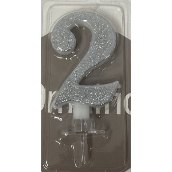 Vela 7 cm prata com brilhantes nº 2