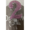 vela 7cm rosa com brilhantes nº 2