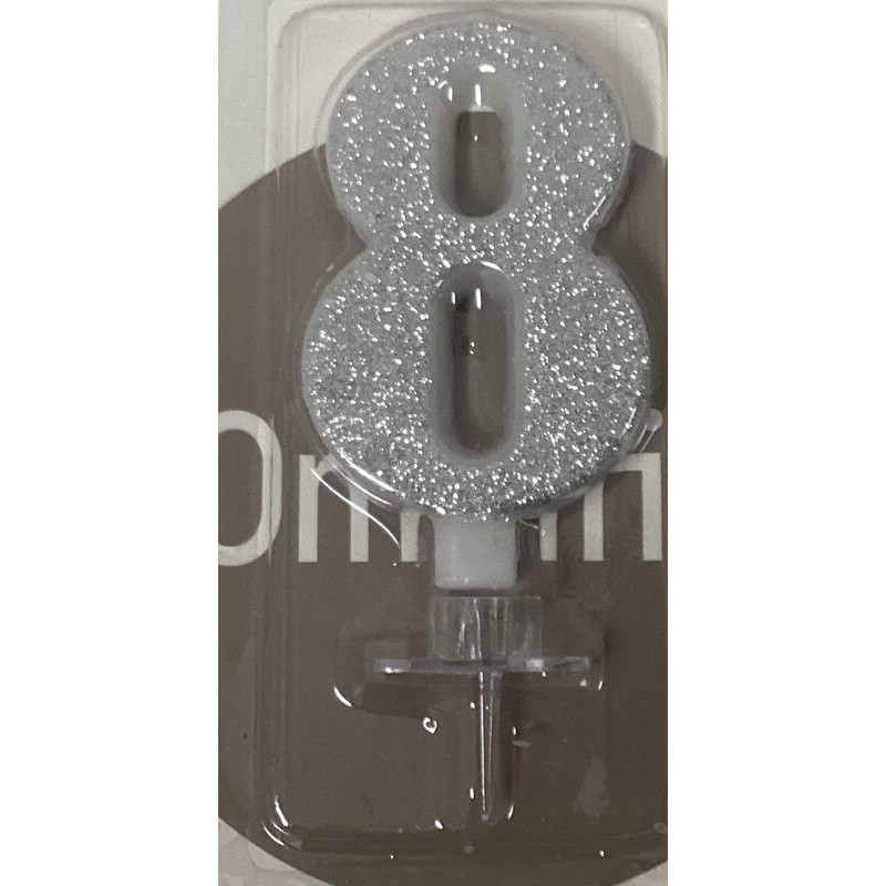 Vela 7 cm prata com brilhantes nº 8