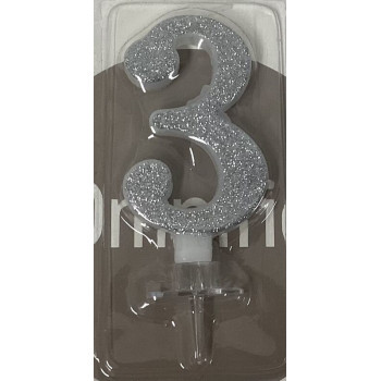 Vela 7 cm prata com brilhantes nº 3