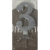 Vela 7 cm prata com brilhantes nº 3