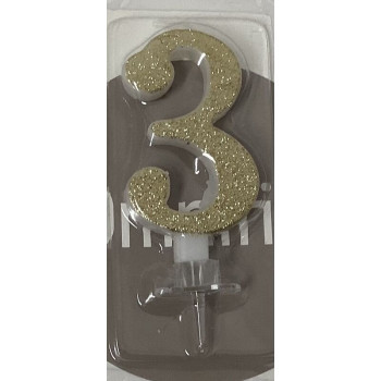 Vela 7 cm dourada com brilhantes nº 3