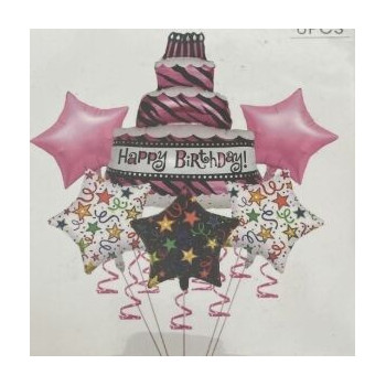 Kit balões bolo Happy Birthday - 6 pcas