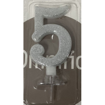 Vela 7 cm prata com brilhantes nº 5