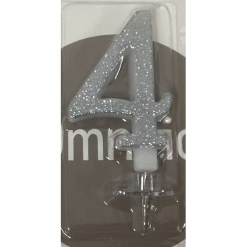 Vela 7 cm prata com brilhantes nº 4