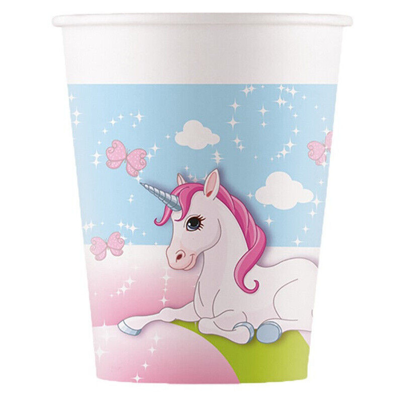 8 copos de papel 200ml unicórnio