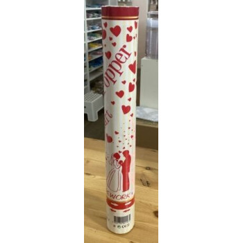 Lanca Confettis 40cm coracoes de papel vermelho e imagem dos noivos em foil vermelho metalizado
