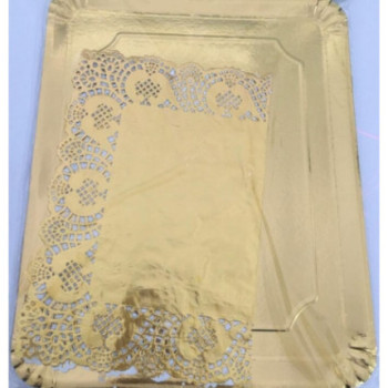 Prato para bolo com naperon ouro 31x38cm