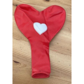 5 Balões  latex Gemar coração vermelho 17" com coração branco