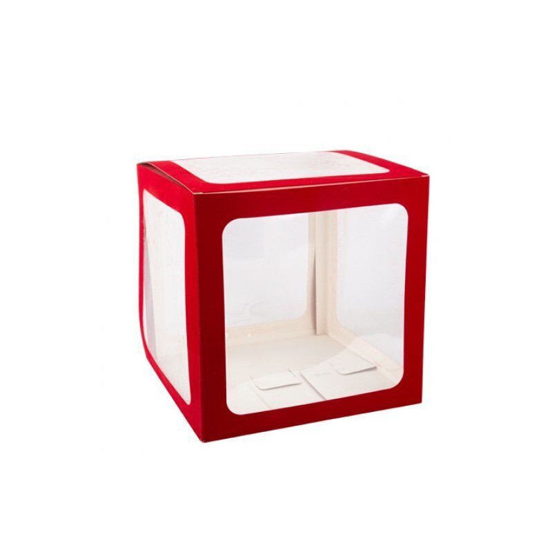 Cubo transparente e vermelho veludo balões 30 cm