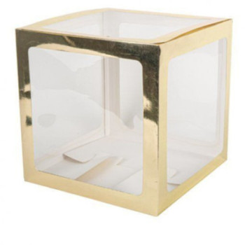 Cubo transparente e dourado para balões 30cm