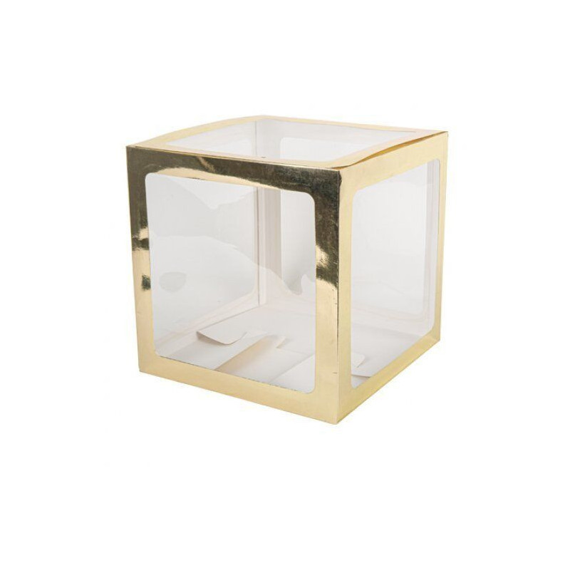 Cubo transparente e dourado para balões 30cm