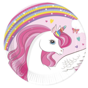 8 pratos 20cm unicórnio Rainbow