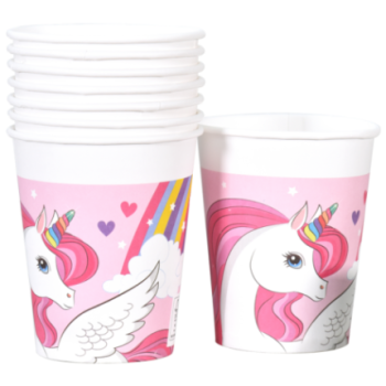 8 copos papel 200ml unicórnio Rainbow