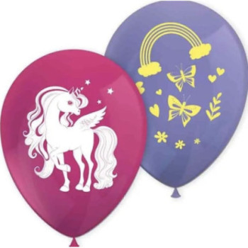 8 balões latex 11"  Unicórnio Rainbow