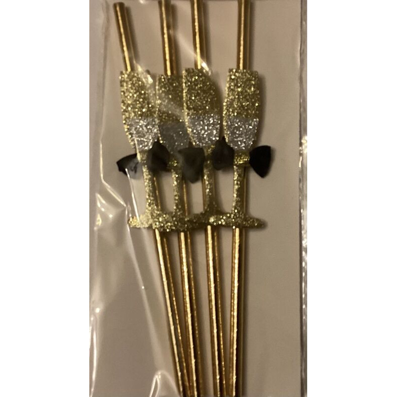 Palhinhas de papel 4 pcas copos de champanhe dourado 19,5c,m