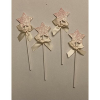 Topo de bolo 4 pcas estrelas rosa com brilhantes 11,5cm