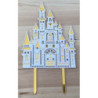 Topo de bolo acrílico castelo  branco e dourado 16,5 cm