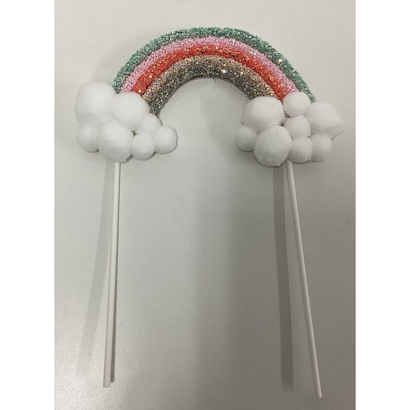 Topo de bolo arco íris com brilhantes 18cm