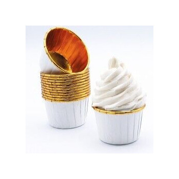 Cápsulas cupcake brancas e ouro 24 unidades