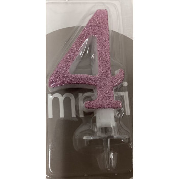 Vela 7cm rosa com brilhantes nº4
