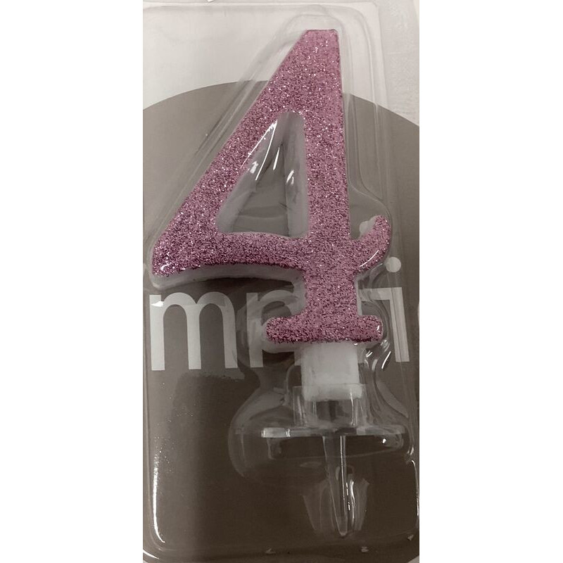 Vela 7cm rosa com brilhantes nº4