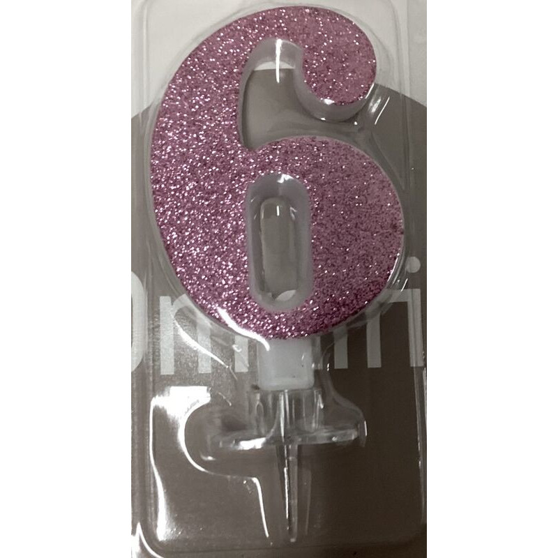 Vela 7cm rosa com brilhantes nº6