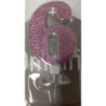 Vela 7cm rosa com brilhantes nº6