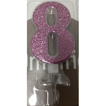 Vela 7cm rosa com brilhantes nº8