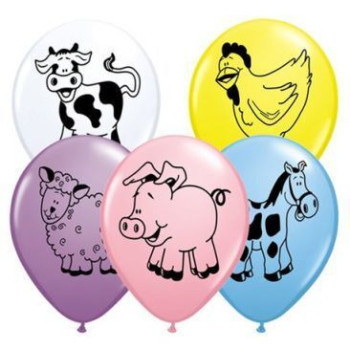 5 balões latex Gemar 13” animais da quinta