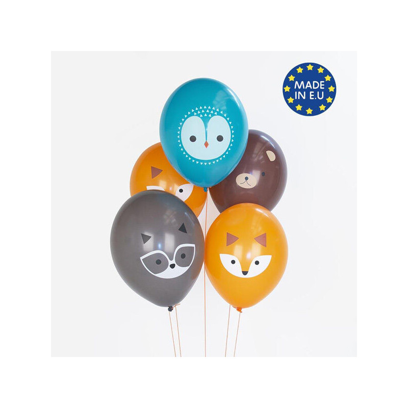 5 balões de latex  30cm Animais do Bosque