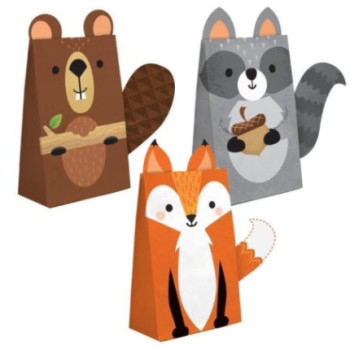 8 sacos de lembranças 11,4x20,3cm Animais do Bosque