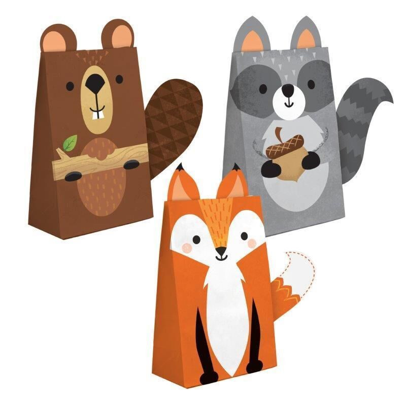 8 sacos de lembranças 11,4x20,3cm Animais do Bosque