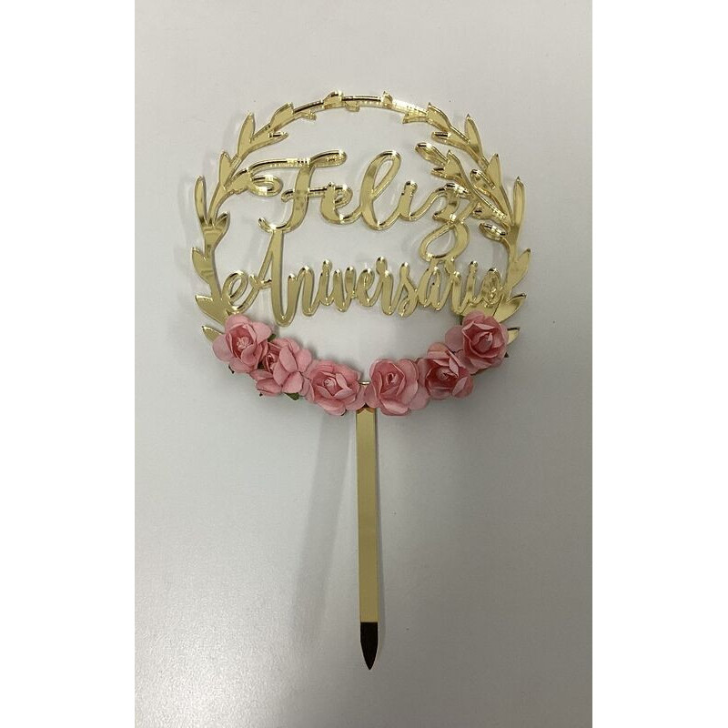 Topo de bolo acrilico Feliz Aniversário 17cm
