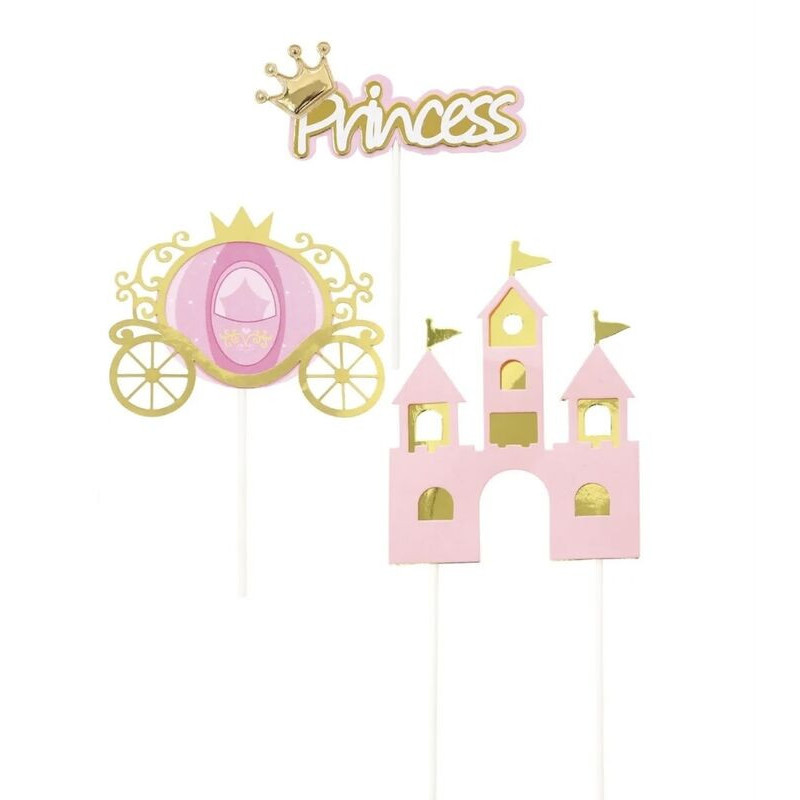 Topo de bolo 3 pças princesas rosa