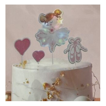 Topo de bolo 22,5cm 4 pças bailarina com luzes