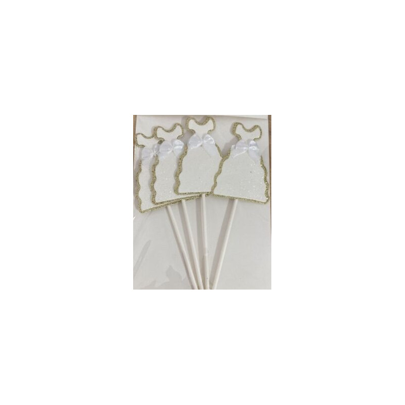 Topo de bolo 4 peças 14,8cm vestido branco