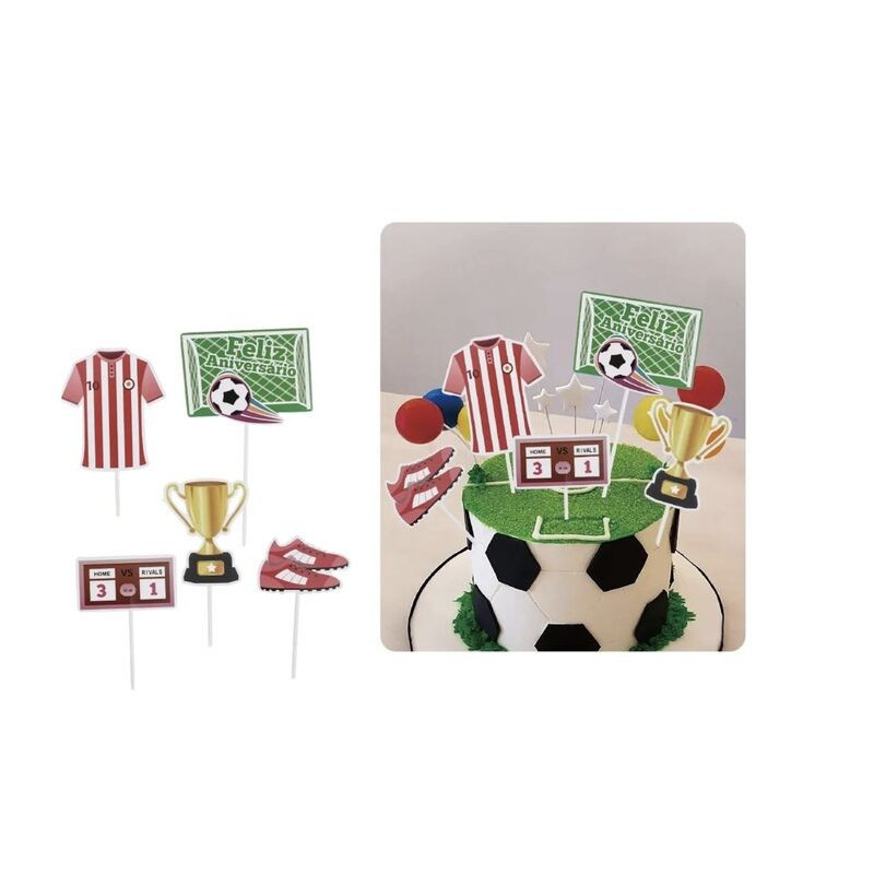 Topo de bolo Futebol 5 pças 17,5 cm