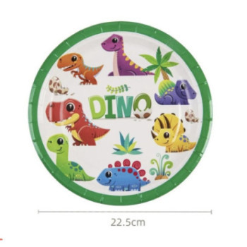 6 pratos papel 22,5 cm Dinossauros