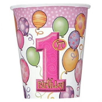 8 copos 267ml 1. Aniversário Rosa