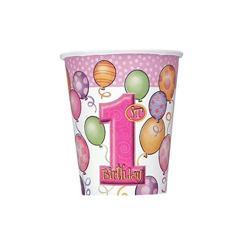 8 copos 267ml 1. Aniversário Rosa