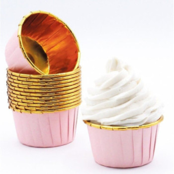 Formas para cupcakes rosa e ouro 24 unidades