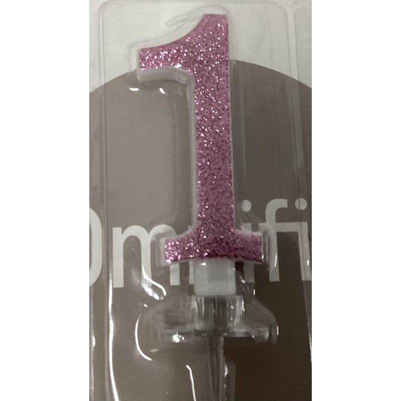 Vela 7cm rosa com brilhantes nº1