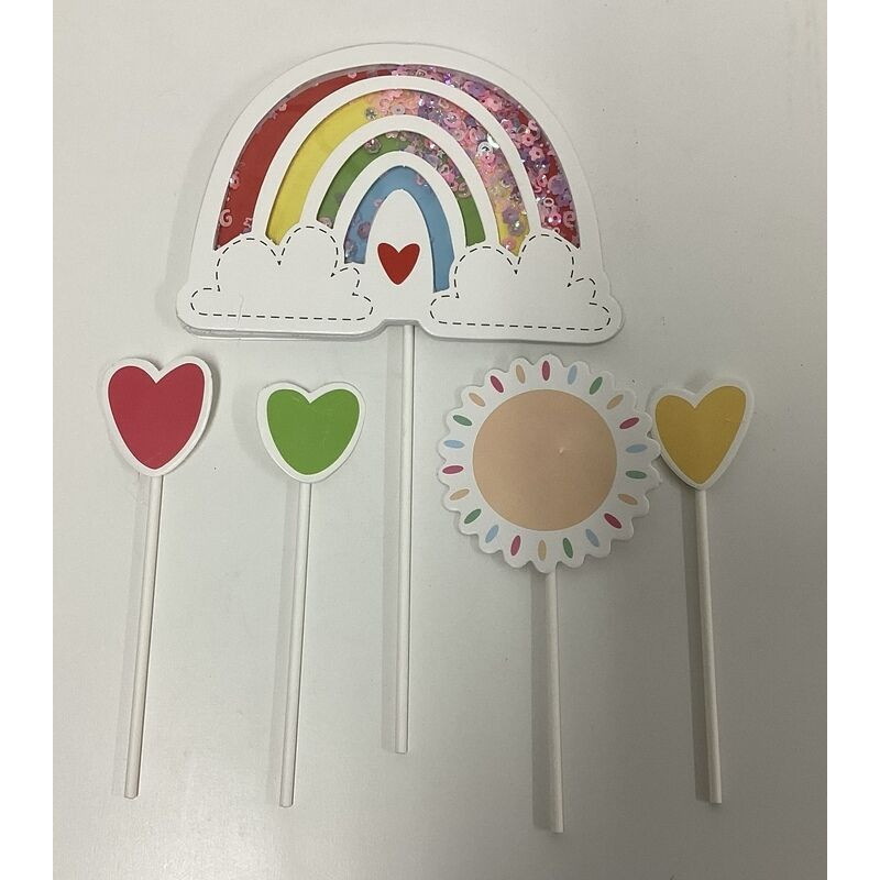 Topo de bolo 5 peças 19 cm arco-íris