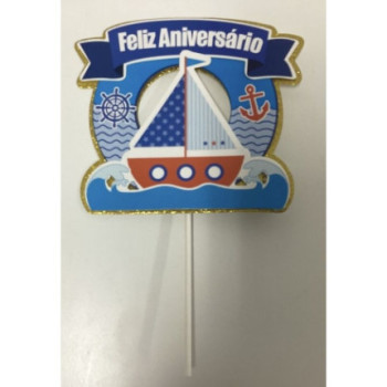 Topo de bolo com luzes motivos marinhos 22cm