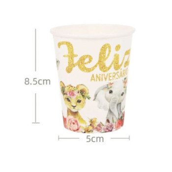 6 copos de papel animais da selva