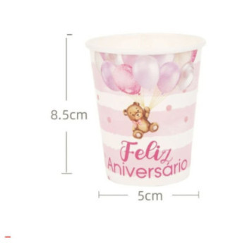 6 copos papel ursinha rosa
