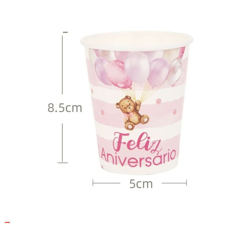 6 copos papel ursinha rosa